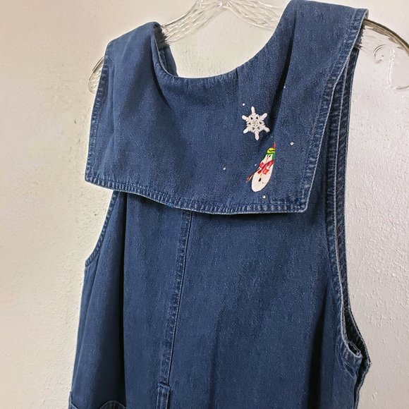 Shipshe Women's Denim Blue Jean Diamond Studded Split Side Embroidered Dress - Picture 13 of 15